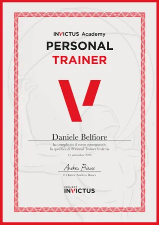 Attestato di qualifica Personal Trainer inVictus di Daniele Belfiore, inVictus Academy
